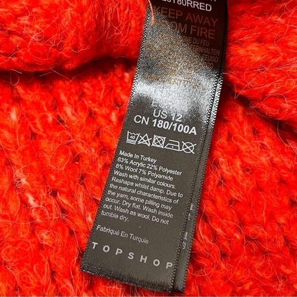 Topshop Orange Wool Chunky Cable Knit Sweater Petal Pointelle Crewneck US 12 - Picture 5 of 5